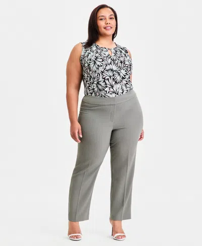 Kasper Plus Size Mid Rise Straight-leg Pants In Gray