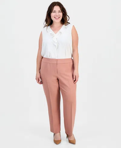 Kasper Plus Size Mid Rise Straight-leg Pants In Pink