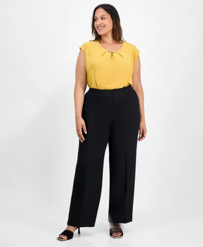 Kasper Plus Size Mid-rise Stretch Crepe Wide-leg Pants In Black