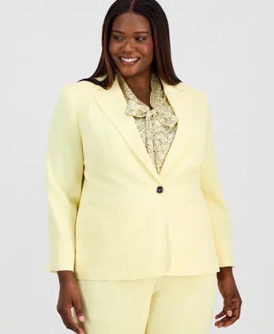 Kasper Plus Size Notch Collar One-button Blazer In Yellow