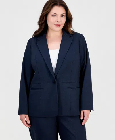 Kasper Plus Size Notch Collar Seam-waist Jacket In Blue