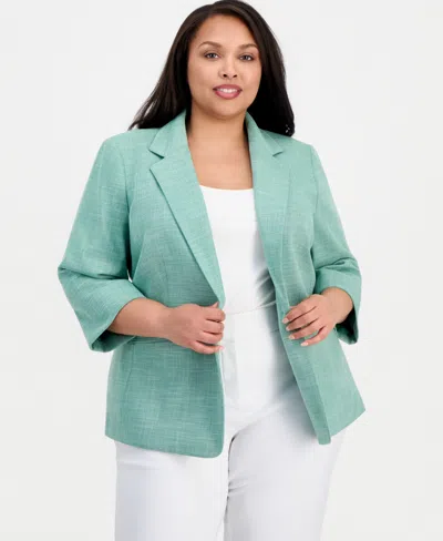 Kasper Plus Size Notch-collar One-button Blazer In Green