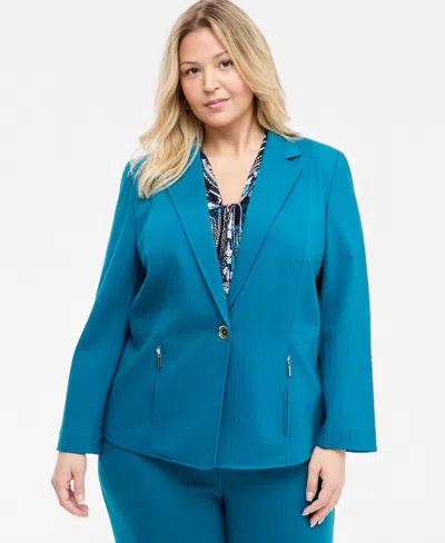 Kasper Plus Size Notch-collar Single-button Blazer In Blue
