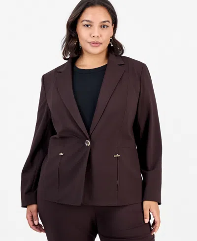 Kasper Plus Size Notch-collar Single-button Blazer In Multi