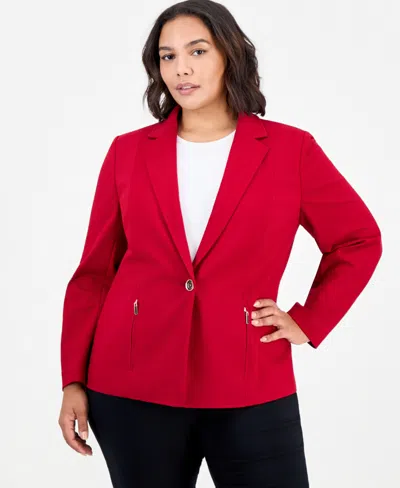 Kasper Plus Size Notch-collar Single-button Blazer In Red