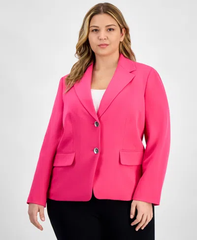 Kasper Plus Size Notched-collar Blazer In Pink Perfection