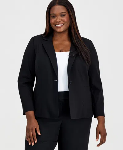 Kasper Plus Size Notched Collar One-button Blazer In Black