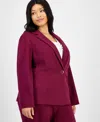 Kasper Plus Size Notched Collar One-button Blazer In Animal Print