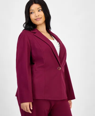 Kasper Plus Size Notched Collar One-button Blazer In Animal Print