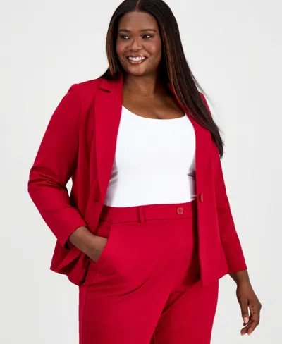 Kasper Plus Size Notched Collar One-button Blazer In Red