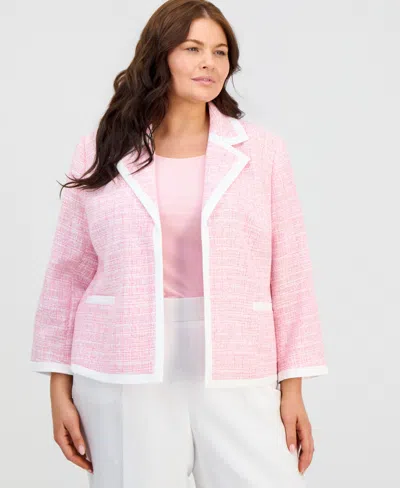 Kasper Plus Size Notched-collar Open-front Jacket In Pink