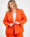 Kasper Plus Size Notched Collar Paneled One-button Blazer In Orange