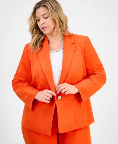 Kasper Plus Size Notched Collar Paneled One-button Blazer In Orange