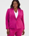 Kasper Plus Size Notched-collar One-button Blazer In Pink