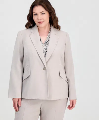 Kasper Plus Size Notched-lapel Single-button Blazer In Gray