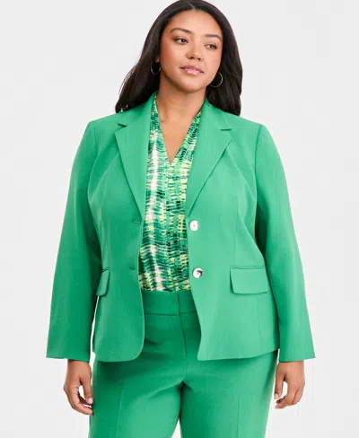 Kasper Plus Size Notch-lapel Button-front Crepe Blazer In Green