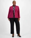 Kasper Plus Size One Button Blazer Cowlneck Top Dress Pants In Black