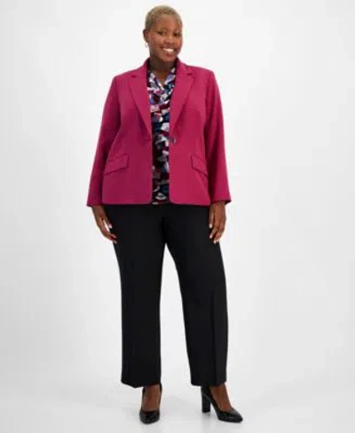Kasper Plus Size One Button Blazer Cowlneck Top Dress Pants In Black