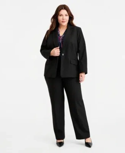 Kasper Plus Size One Button Blazer Mid Rise Straight Leg Pants In Black