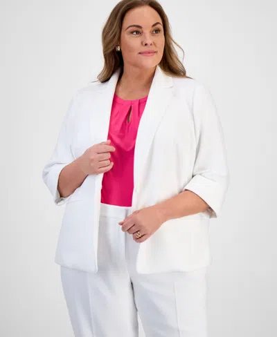 Kasper Plus Size One-button Cuffed-sleeve Jacket In Lily White