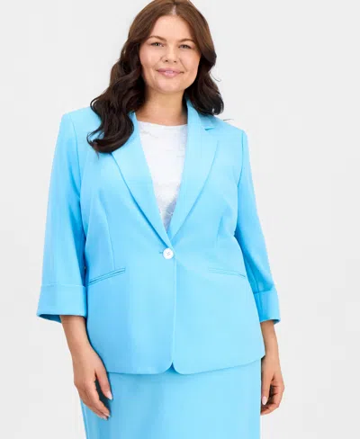 Kasper Plus Size One-button Notched-collar Jacket In Blue