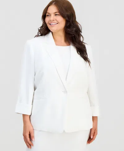 Kasper Plus Size One-button Notched-collar Jacket In White