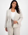 Kasper Plus Size One-button Zip-pocket Blazer In Summer Straw