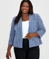 Kasper Plus Size Open-front 3/4-sleeve Tweed Cardigan In Multi