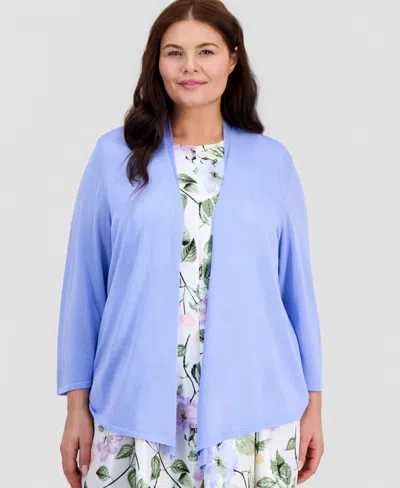 Kasper Plus Size Open-front A-line Cardigan In Blue