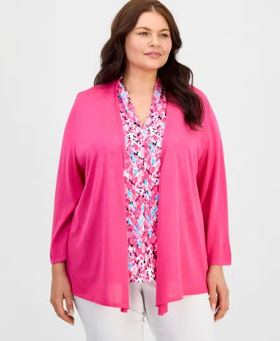 Kasper Plus Size Open-front A-line Cardigan In Red