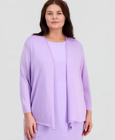Kasper Plus Size Open-front A-line Cardigan In Purple