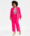 Kasper Plus Size Open Front Blazer Printed Blouse Stretch Crepe Straight Fit Suit Pants In Pink Perfection Multi