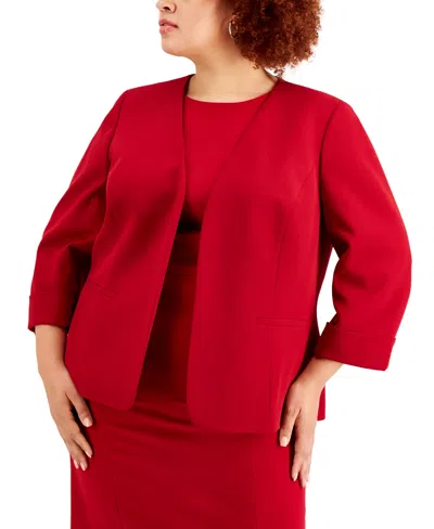 Kasper Plus Size Open Front Blazer In Red