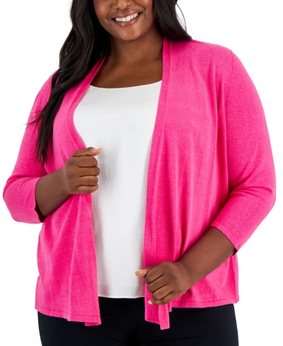 Kasper Plus Size Open-front Cardigan In Pink Perfection