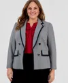 Kasper Plus Size Open Front Houndstooth Blazer In Black