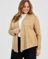 Kasper Plus Size Open-front Stitch-detail Sweater In Neutral