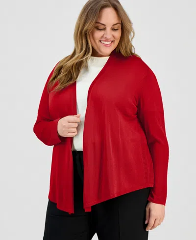 Kasper Plus Size Open-front Stitch-detail Sweater In Red