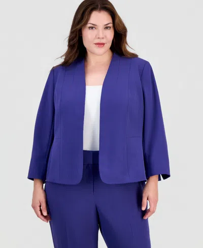Kasper Plus Size Open-front 3/4-sleeve Cardigan In Regal Plum