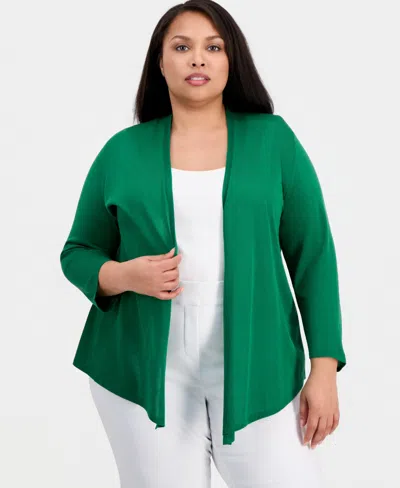Kasper Plus Size Open-front A-line Cardigan In Green