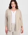 Kasper Plus Size Open-front Cardigan In Neutral
