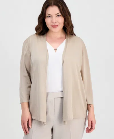 Kasper Plus Size Open-front Cardigan In Neutral