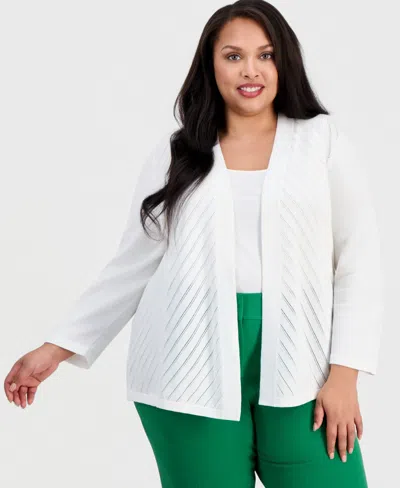 Kasper Plus Size Open-front Long-sleeve Cardigan Sweater In Multi
