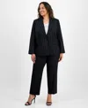 Kasper Plus Size Pinstriped Notched-lapel Blazer
