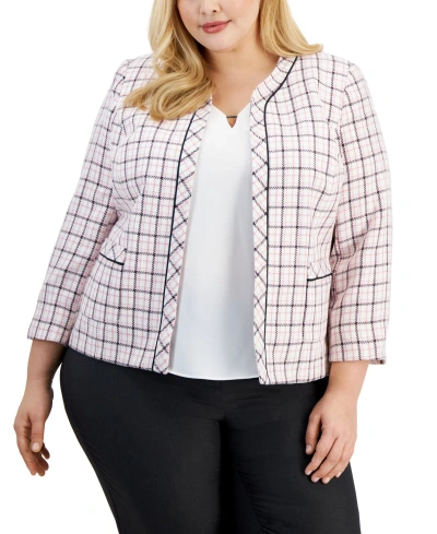 Kasper Plus Size Plaid Framed Collarless Jacket In Tutu Pink Multi