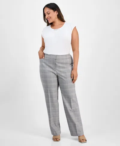 Kasper Plus Size Plaid Straight-leg Pants In Gray