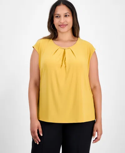 Kasper Plus Size Pleated-neck Sleeveless Top In Yellow