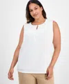 Kasper Plus Size Keyhole-neckline Sleeveless Top In White