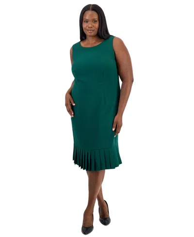 Kasper Plus Size Pleated Sleeveless Dress In Green
