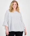 Kasper Plus Size Polka-dot Ruffle-sleeve Blouse In White,black