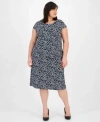 Kasper Plus Size Polka Dot Cowlneck Top Flared Midi Skirt In Black Multi